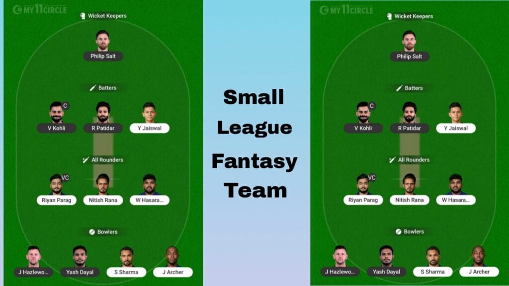 RCB Vs RR Dream11 Fantasy Team