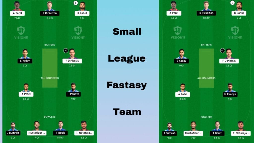 MI Vs DC Dream11 Fantasy Prediction Team